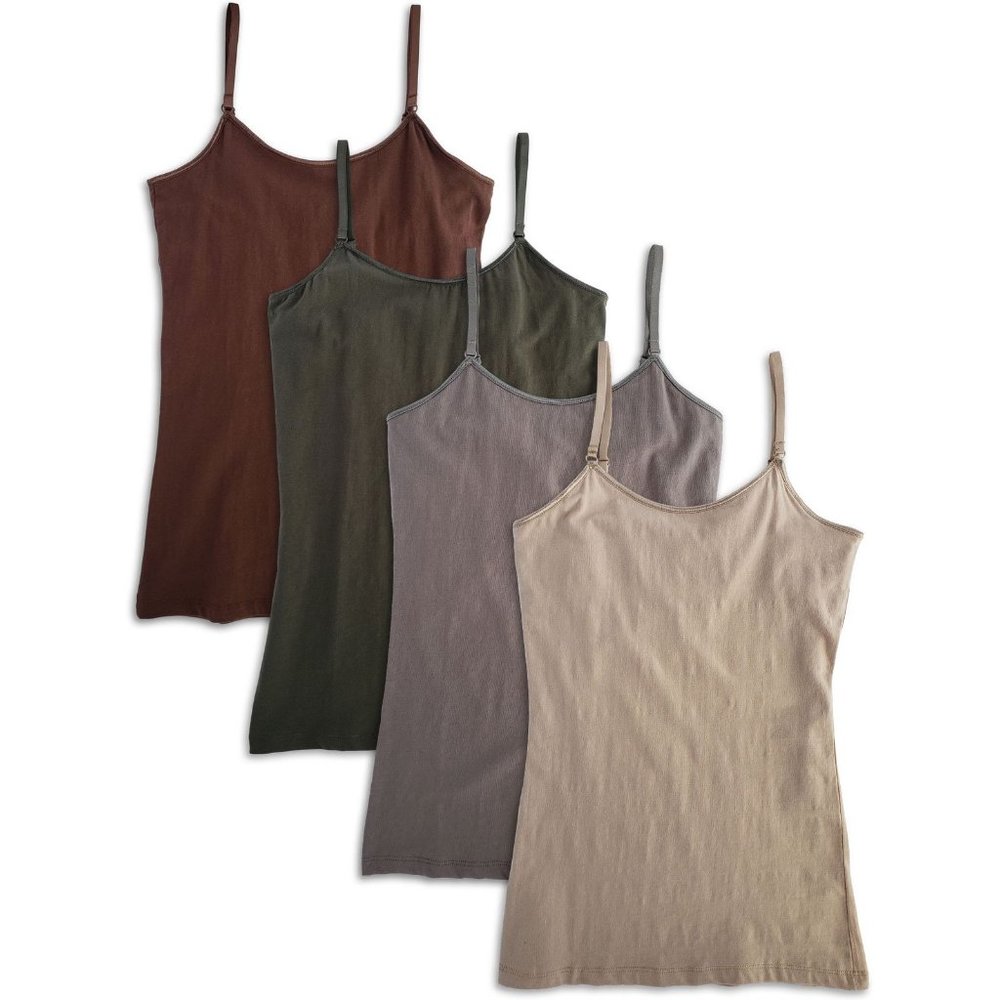4-Pack Cotton Shelf Bra Camisole Cami Tank 1632 Earth Tones New NWT